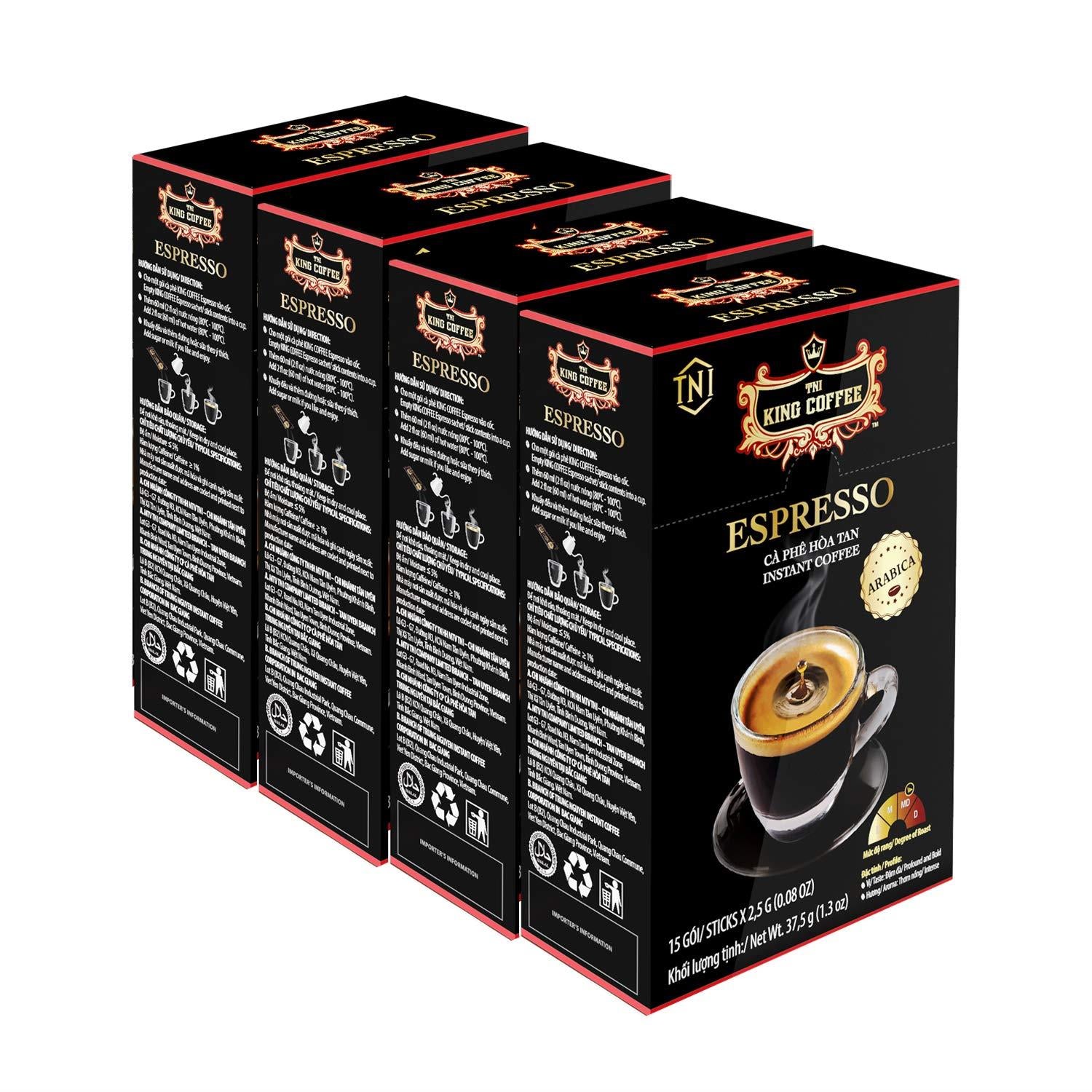King Coffee Espresso Instant Coffee Vietnamese Coffee Arabica Instant Coffee Mix Medium Roast 15 sticks per box x 2.5g - Pack of 4