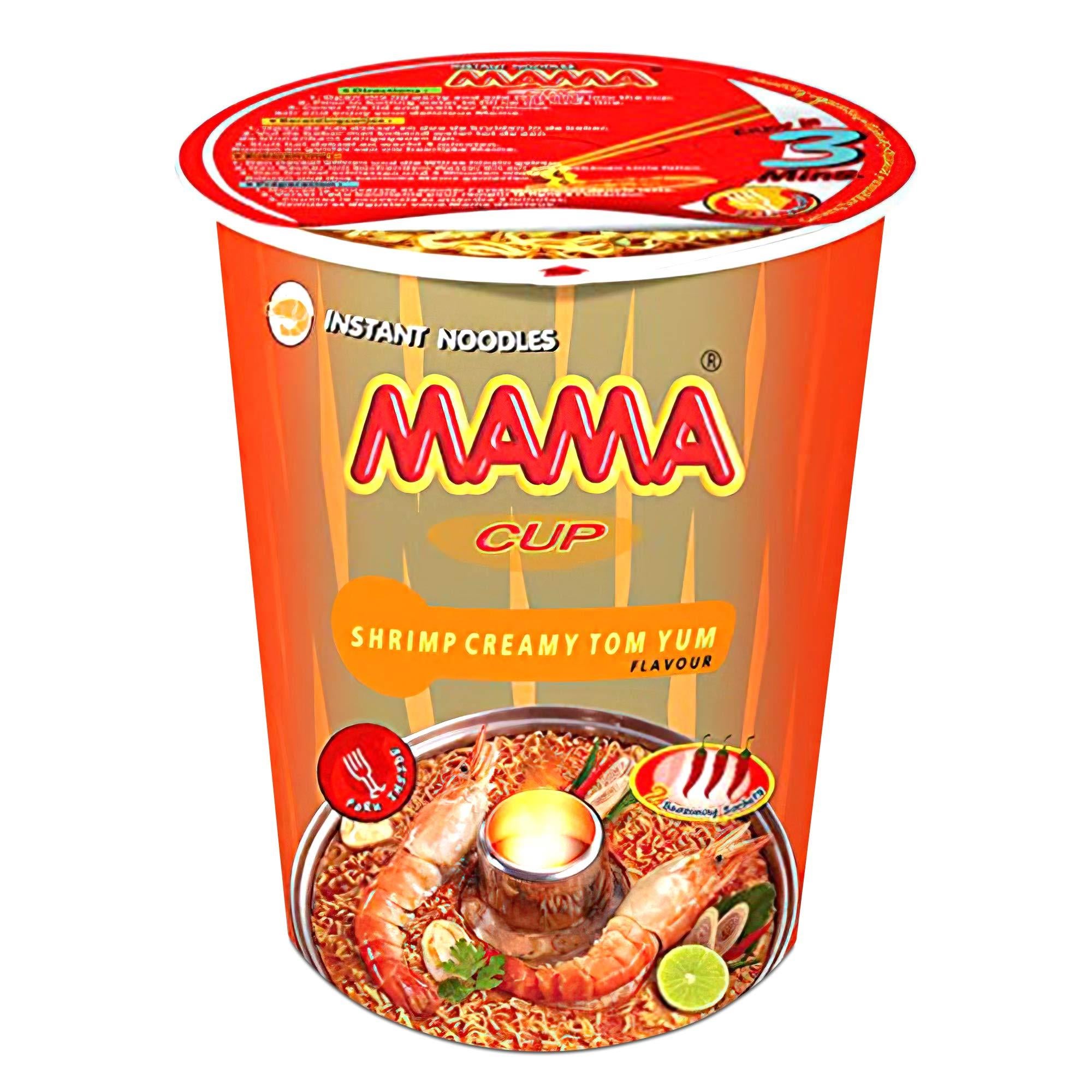 MAMA Creamy Shrimp Tom Yum Instant Cup Noodles w/ Delicious Thai Flavors, Hot & Spicy Noodles w/ Creamy Shrimp Tom Yum Soup Base, No Trans Fat 6 Pack
