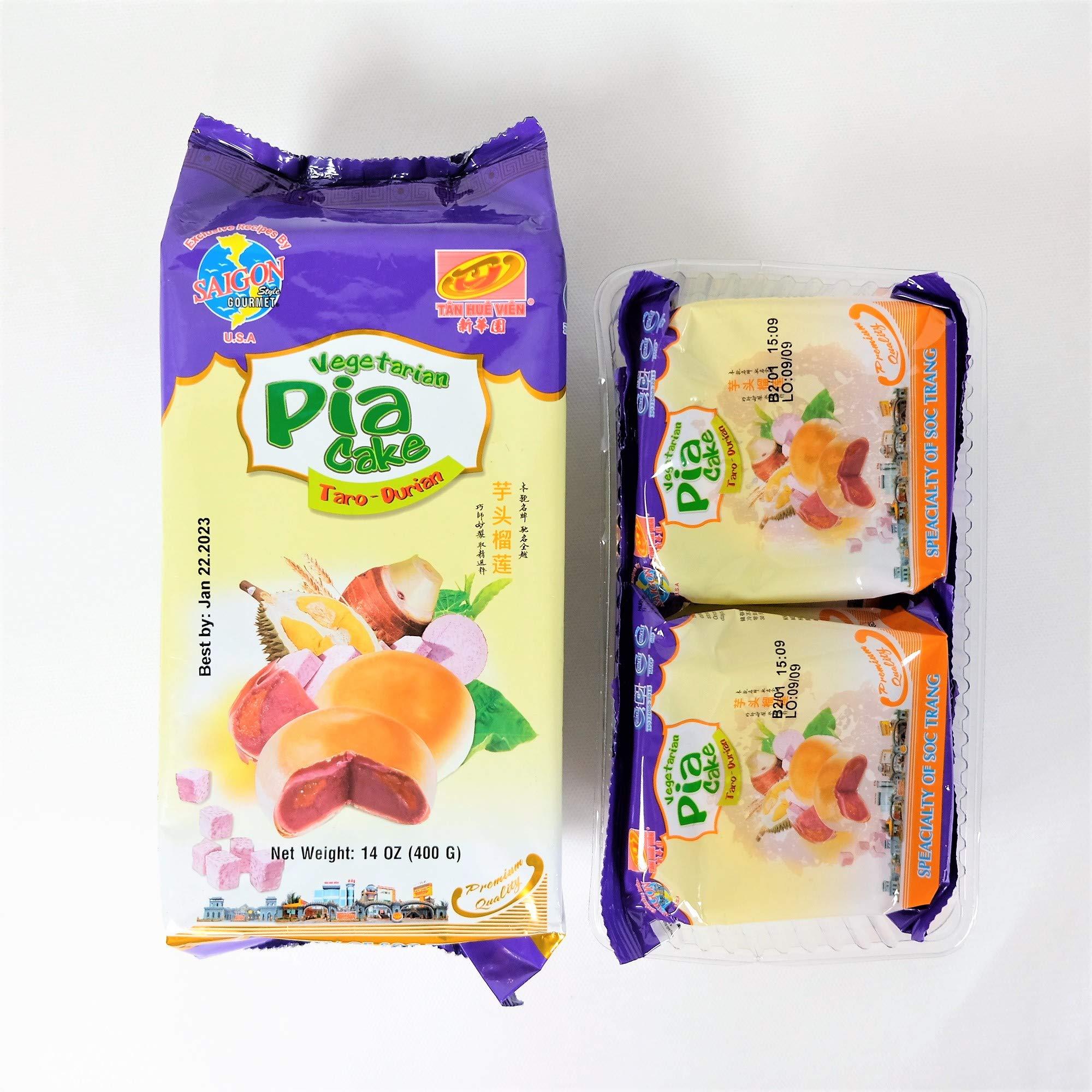 Banh Pia Pia Cake Hopia Cake Tan Hue Vien - Saigon Gourmet, Taro & Durian Flavors, 14 Oz, [Pack of 1]