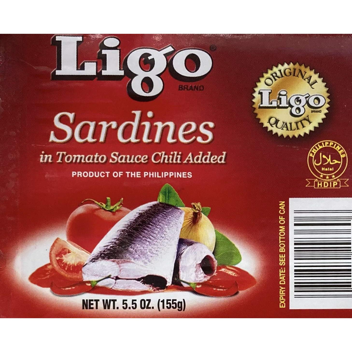 Ligo Sardine Bundle, 3 Cans Sardines in Tomato Sauce, 3 Cans Sardines in Tomato Sauce with Chili Added, [Pack of 6 Cans]