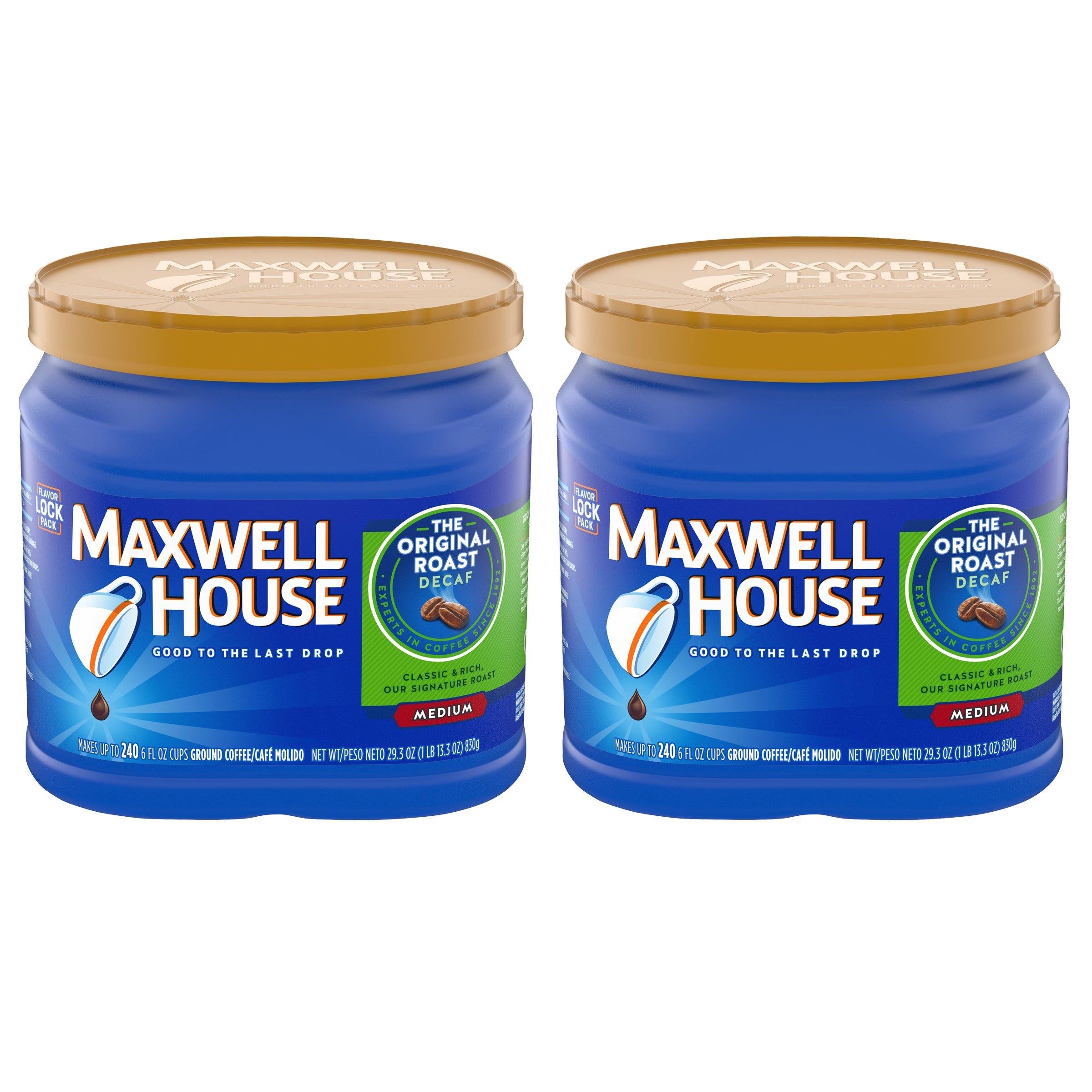 Maxwell House Decaf Original Medium Roast Ground Coffee (29.3 oz Canisters, Pack of 2)