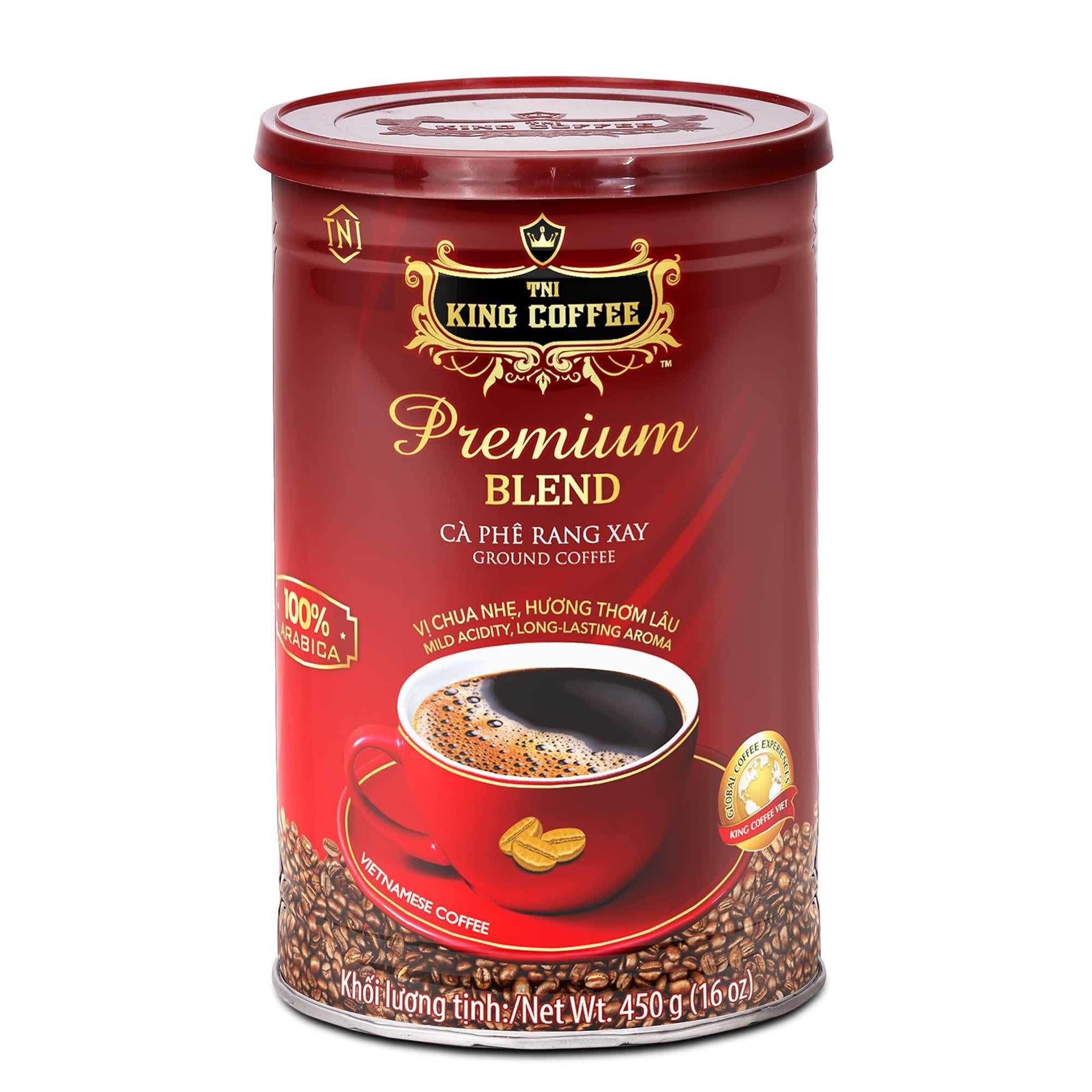 TNI King Coffee Premium Blend 100% Arabica Ground Coffee 16oz Milk Acidity Low Calorie Trung Nguyen International