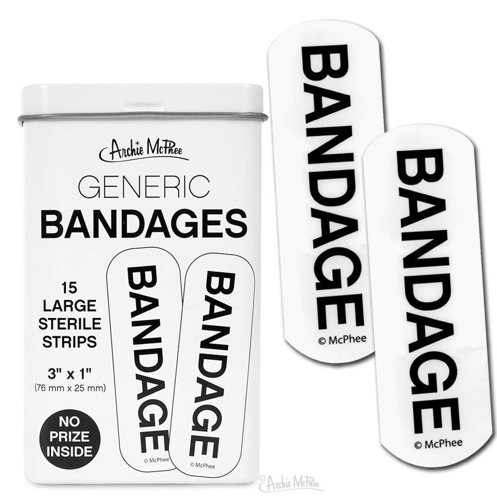 Archie McPhee, Generic Bandages Adhesive Set in Collectible Tin, Black and White, 15 Count