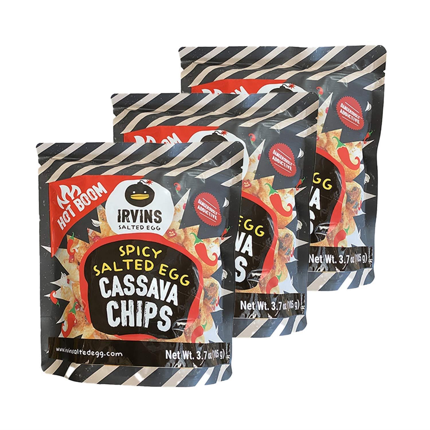 IRVINS Dangerously Addictive Salted Egg Chips Crisps Snacks (Hot Bomb Salted Egg Cassava, 105g -3 Bag)