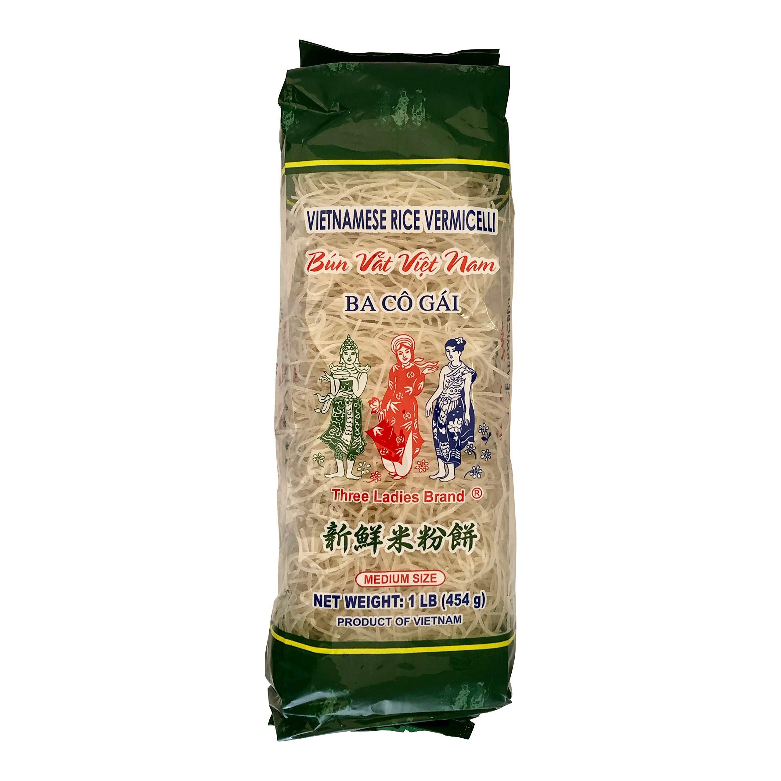 Three Ladies Brand Vietnamese Rice Vermicelli, Medium Size Noodles, 1 Pound Bag, [Pack of 2]