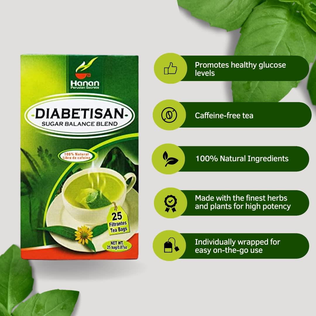 Hanan Peruvian Secrets Deabetisan Herbal Tea | 100% Natural S ugar Balance Blend | 25 Tea Bags | Traditionally used for Supporting Glucose Levels