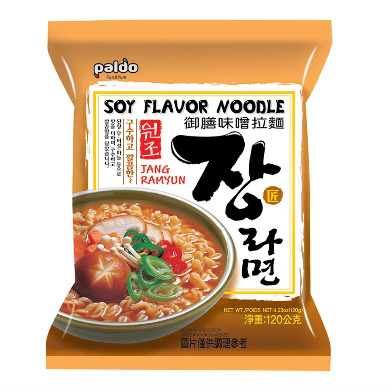 Paldo Fun & Yum Jang Ramen Mild Instant Noodles with Soup, Soy Flavored Broth, Savory Flavor Best Oriental Style Korean Ramyun, K-Food, 팔도 장라면 120g (4.23 oz) x 10 Pack