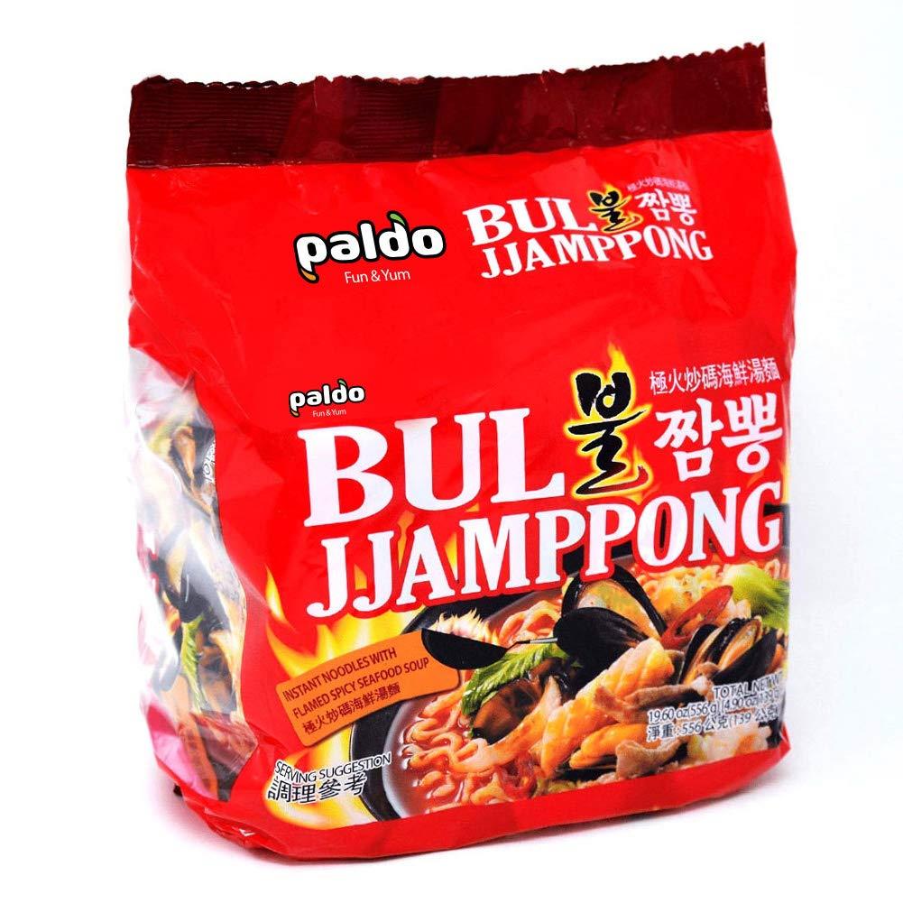 Paldo Fun & Yum Bul Jjamppong Instant Noodles with Soup, Spicy Seafood Based Broth, Best Oriental Style, Original Korean Ramyun, Spicy Ramen Challenge, K-Food, 팔도 불짬뽕 115g x 8 Pack