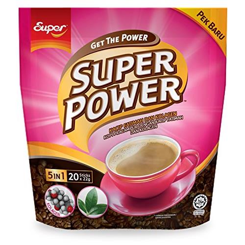 Super Malaysia Brand, Super Power 5 In 1 Premium Instant Coffee with Herbal Extract of Kacip Fatimah & Collagen 20sticks x 22g/pack (Pack of 2)
