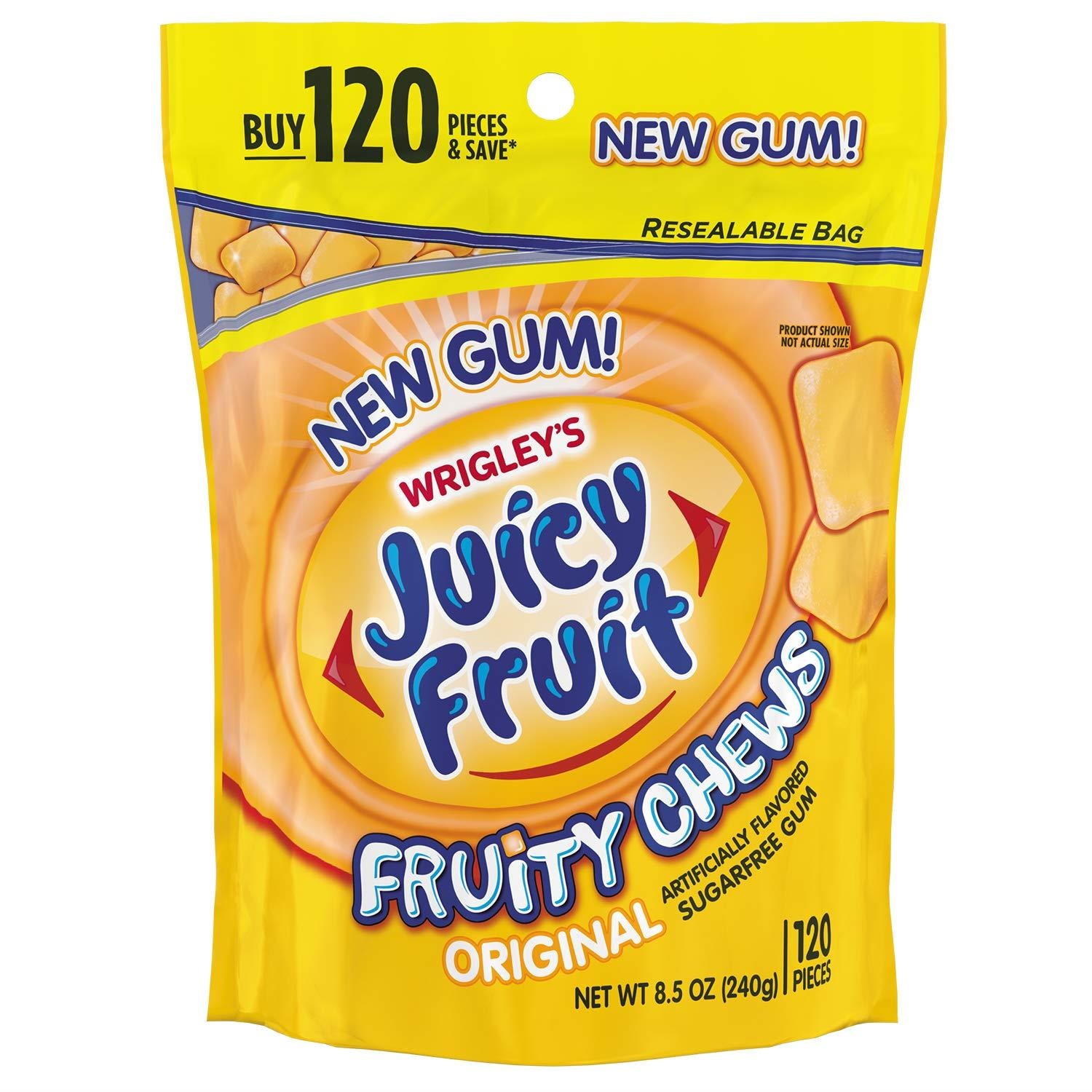 JUICY FRUIT Gum Fruity Chews Sugarfree Chewing Gum, 120 Pieces - PACK OF 3