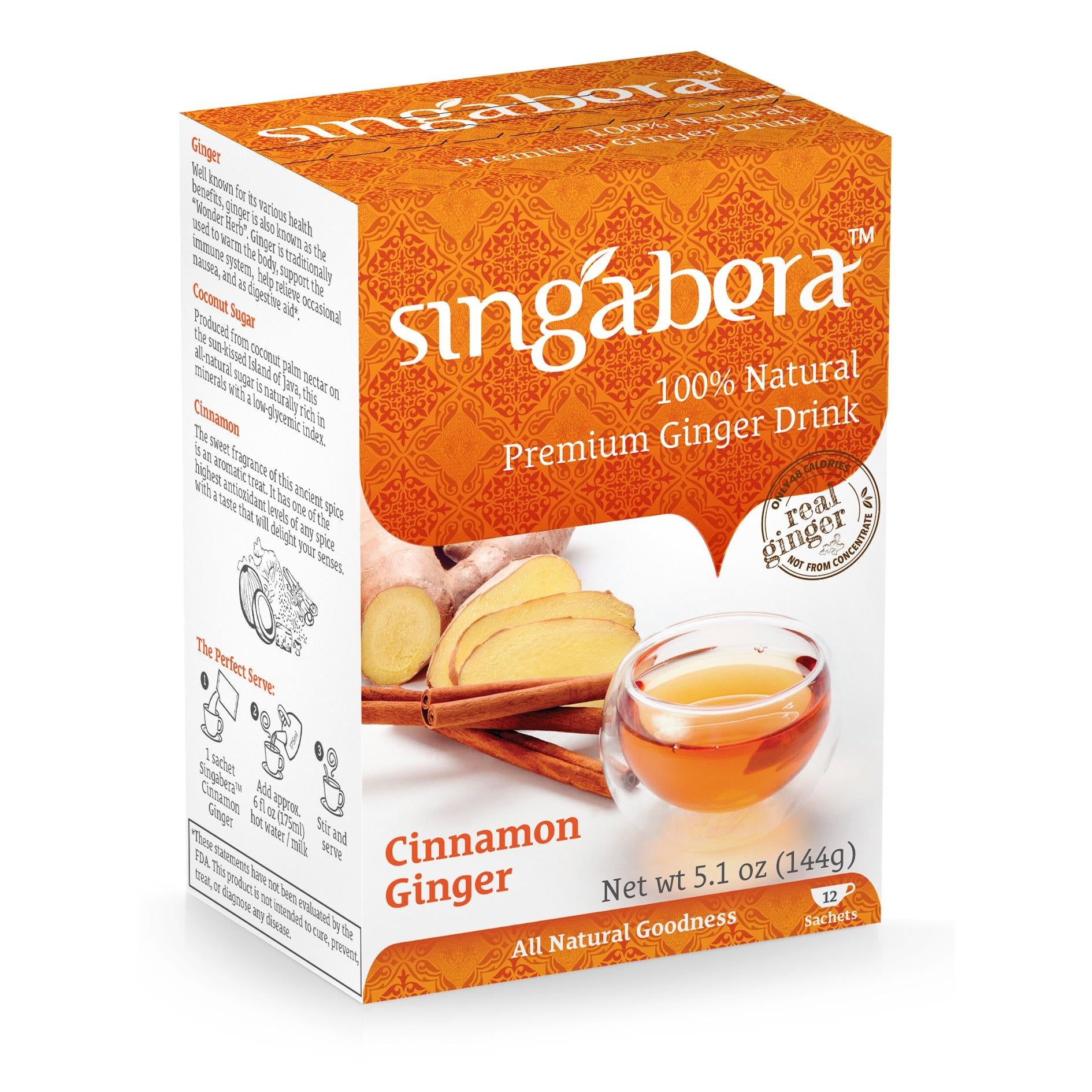 Singabera Ginger Drink Cinnamon Flavor (Pack of 6) 5.1oz