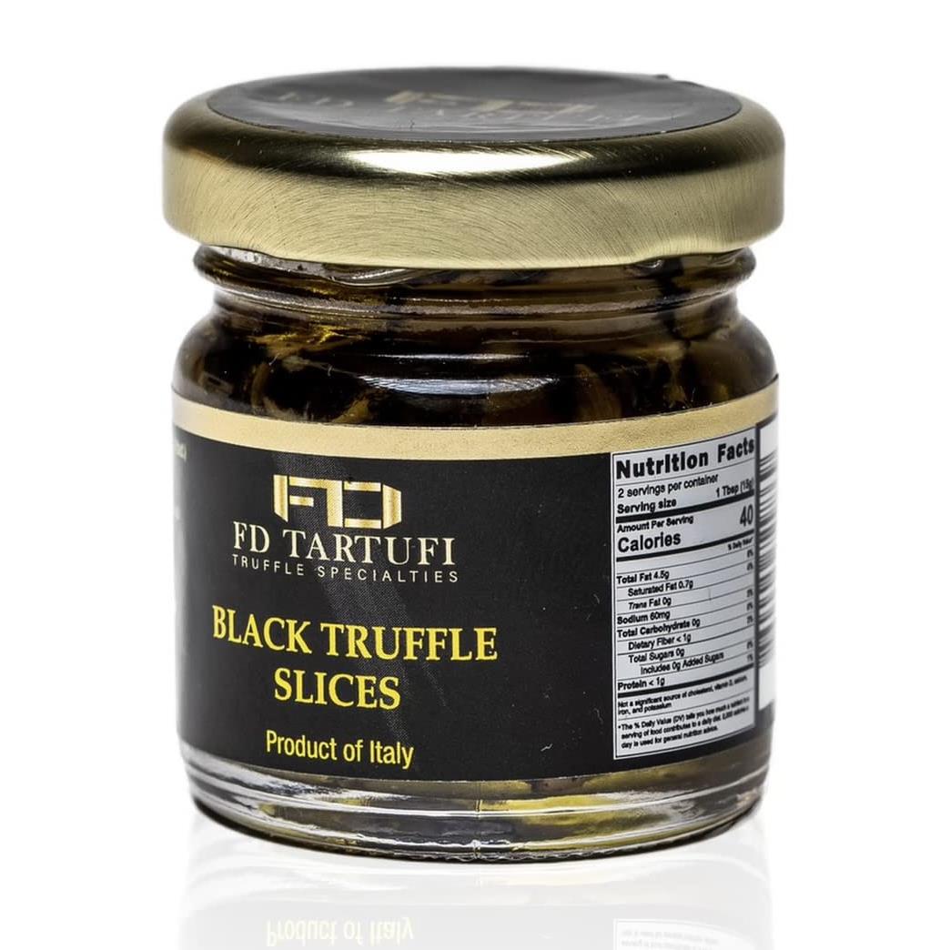 FD TARTUFI Black Truffle Slices 30g (1.05oz) - (Tuber Aestivum) Gourmet Food | Condiments | non gmo | Made in Italy | Mushrooms | Truffles | Kosher | Olive Oil