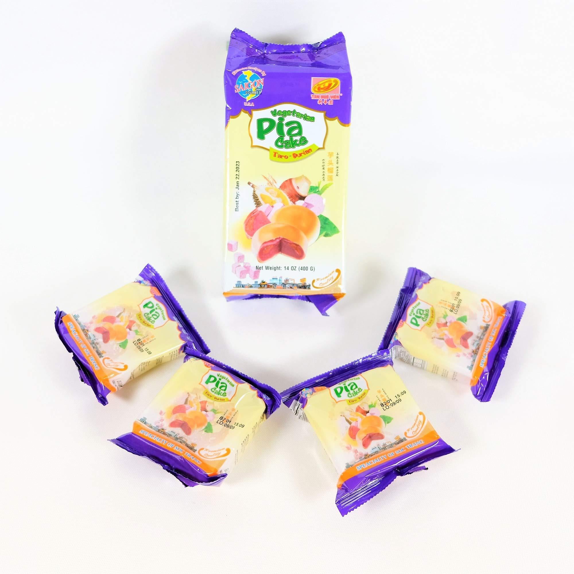 Banh Pia Pia Cake Hopia Cake Tan Hue Vien - Saigon Gourmet, Taro & Durian Flavors, 14 Oz, [Pack of 1]