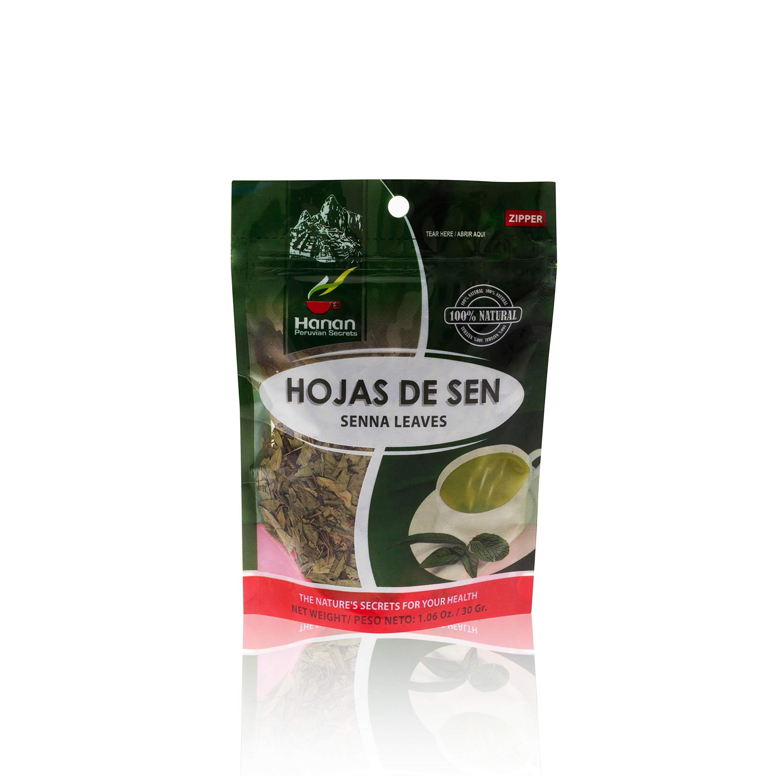 Hanan Peruvian Secrets Hojas de Sen Herbal Tea | 100% Natural Senna Leaves | 1.06oz / 30g | Naturally Aids in Gently Relieving Occasional Constipation and Bloating