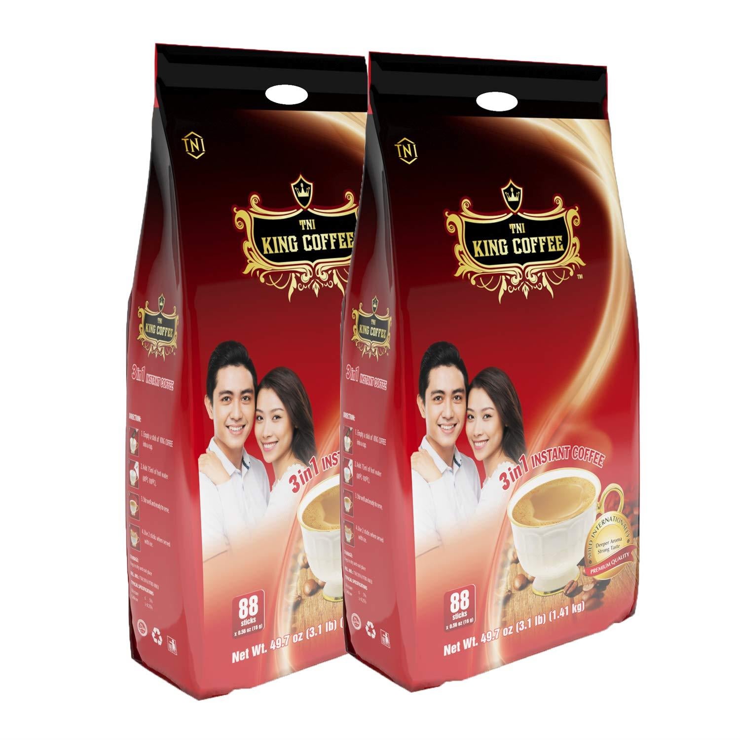 King Coffee Instant Coffee 3in1 Sugar, Non-dairy creamer & Coffee Mix Bag 88 sticks x 16g Vietnamese Coffee - Pack of 2