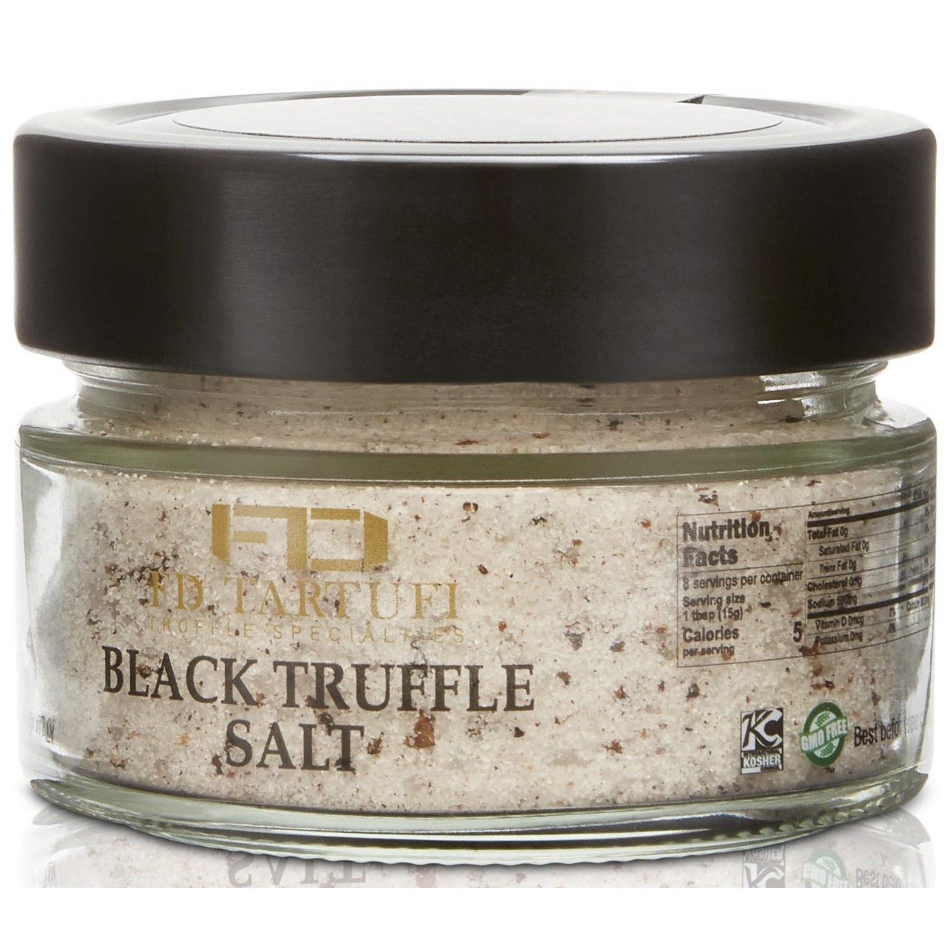 FD TARTUFI black Truffle Salt (120g) 4.23oz Coarse and Fine Natural Sea Salt | non gmo | Made in Italy | kosher | truffles