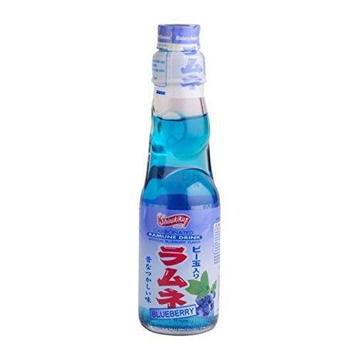Shirakiku Ramune Japanese Soda, Blueberry Flavor, 6 Glass Bottles