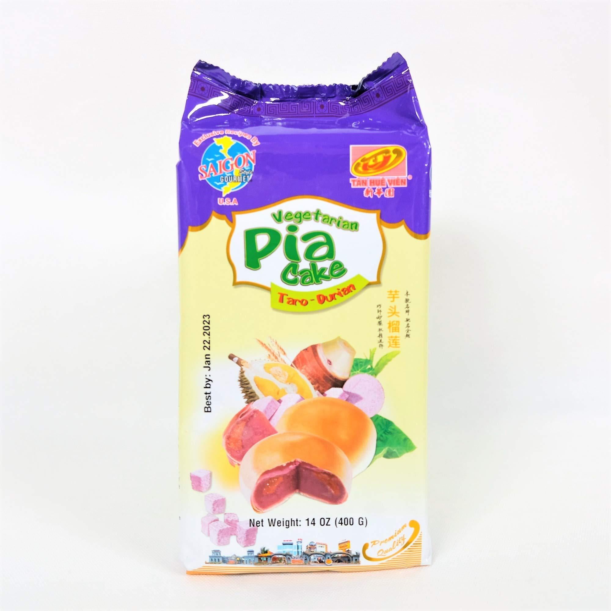 Banh Pia Pia Cake Hopia Cake Tan Hue Vien - Saigon Gourmet, Taro & Durian Flavors, 14 Oz, [Pack of 1]