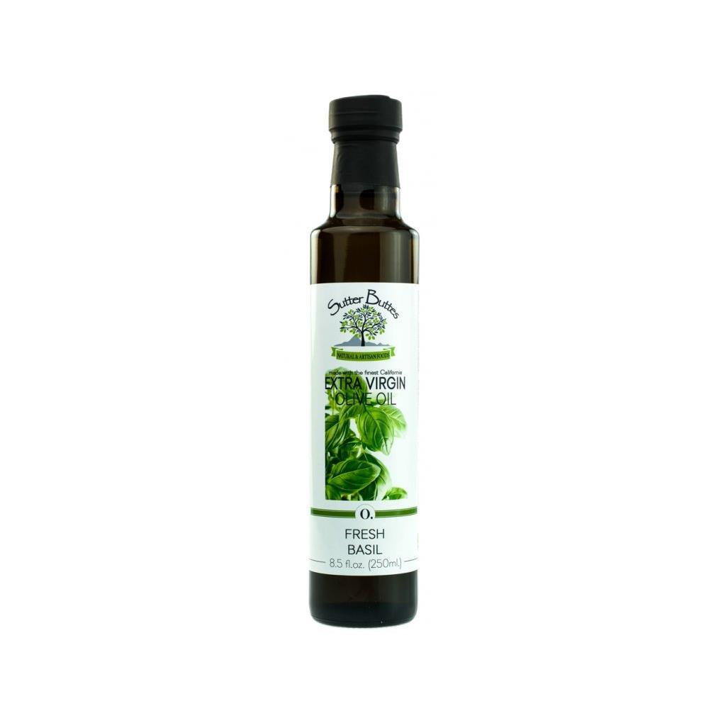 Sutter Buttes Extra Virgin Olive Oil – Fresh Basil Infused (250 ml bottle) Handcrafted, Artisan Gourmet EVOO Cold Pressed and Flavored with Premium Fresh Basil Herbs, Unfiltered, Unrefined Olive Oil