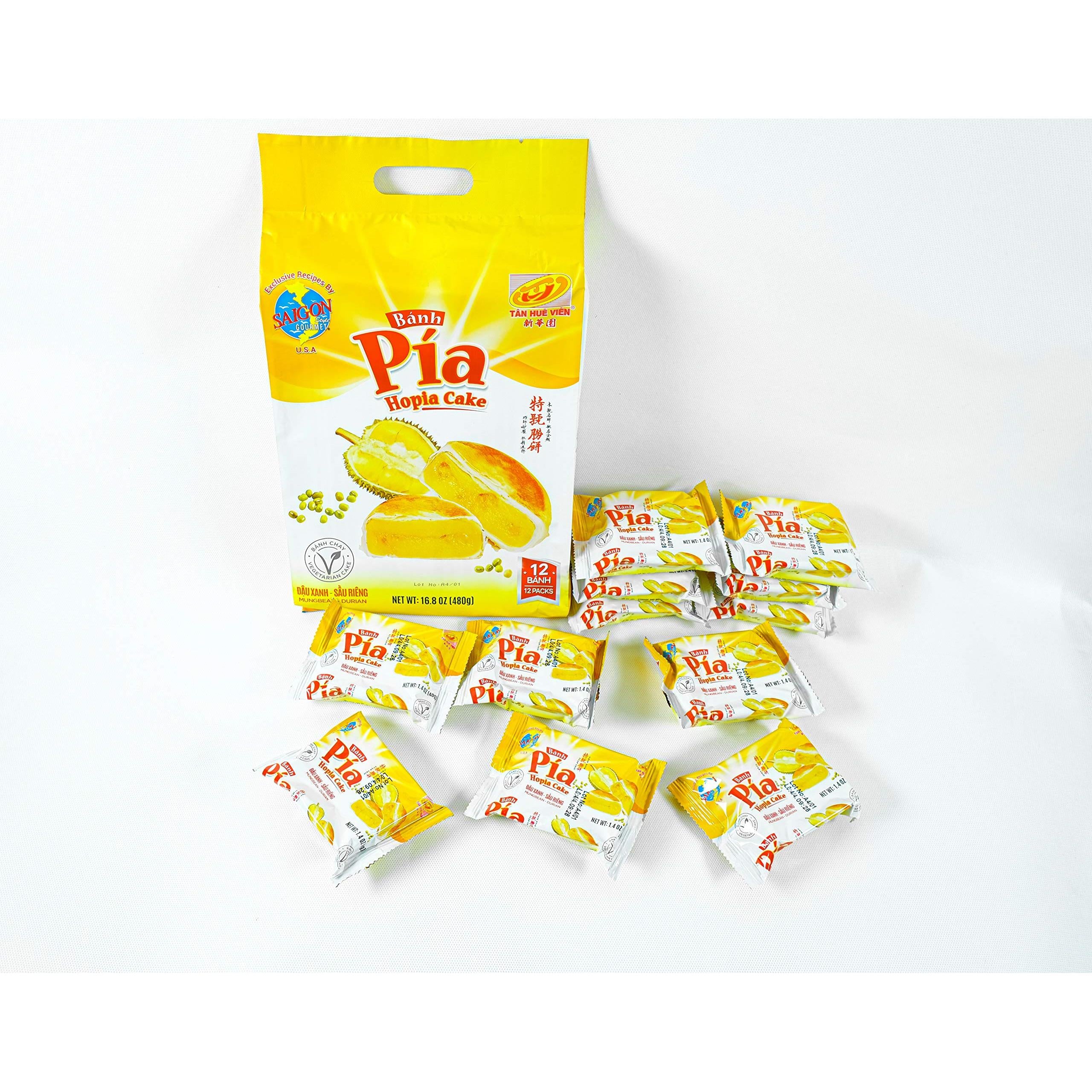 Banh Pia Pia Cake Classic Hopia Cake Tan Hue Vien – Saigon Gourmet, Mungbean and Durian Flavor, 16.8 Oz, [Pack of 1]