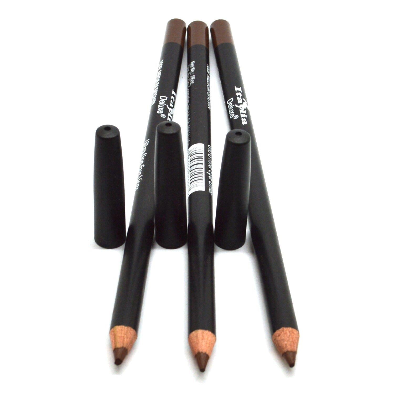 3 Pcs x Italia 1009 Medium Brown Ultra Fine Eye liner Pencil Lip Eyeliner Set + Earring