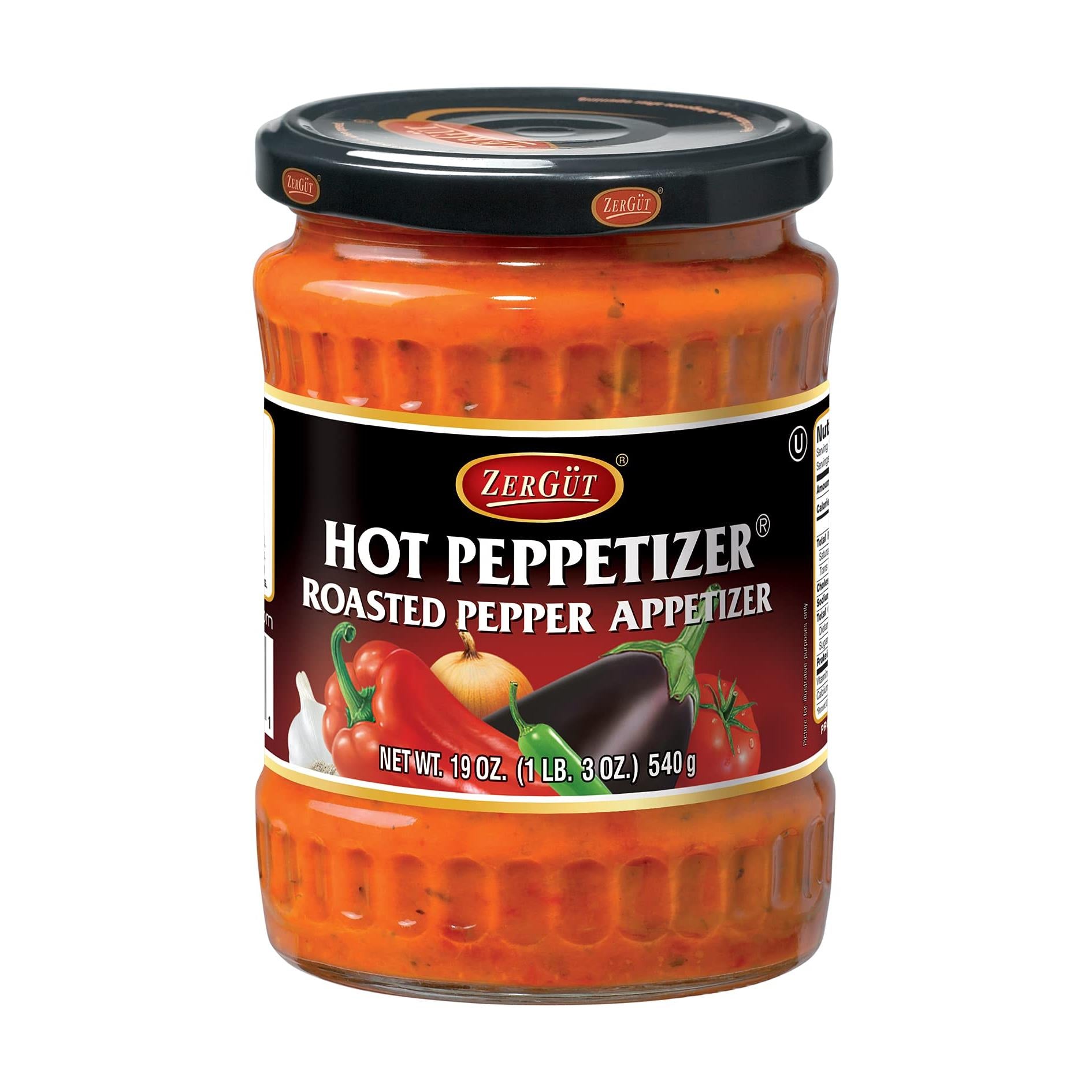Zergut | Peppetizer Hot | Plant-Based Spread | Kosher | Vegan | No Artificial Colors, Additives, or Preservatives | 19oz / 540g Jar