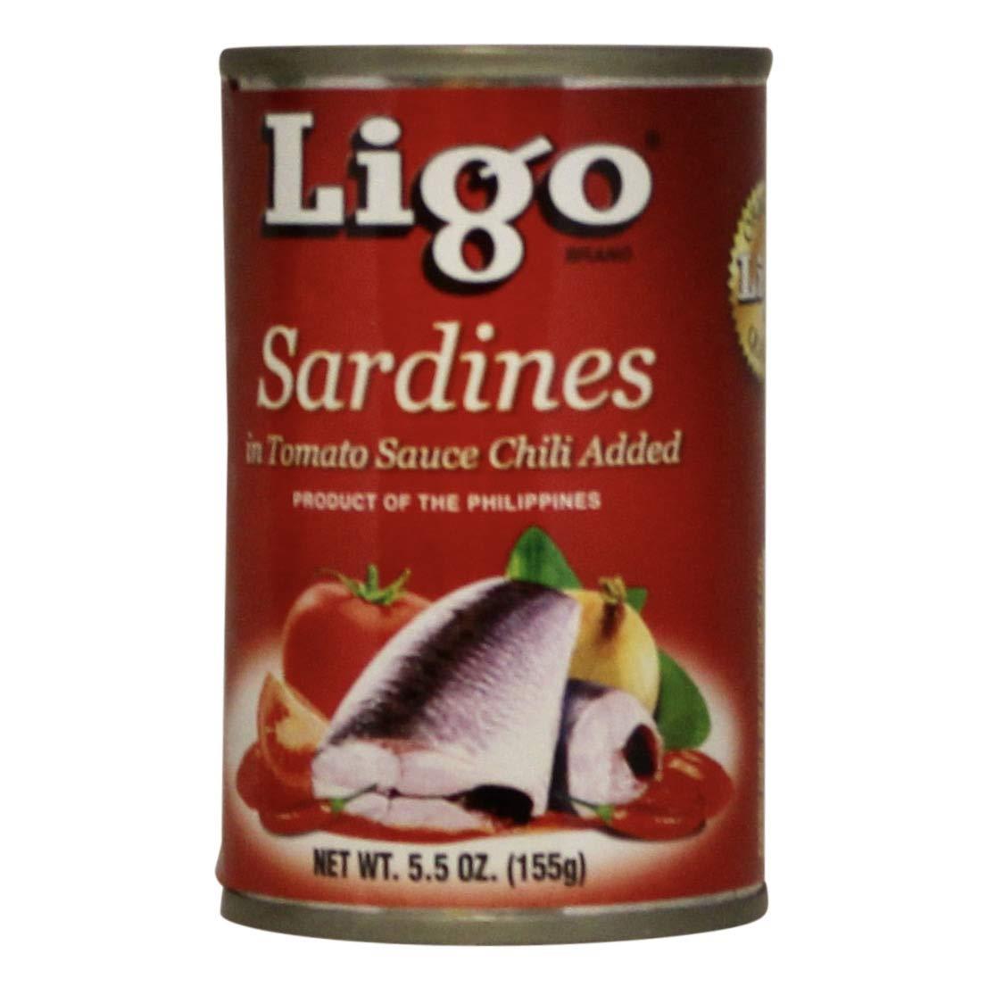 Ligo Sardine Bundle, 3 Cans Sardines in Tomato Sauce, 3 Cans Sardines in Tomato Sauce with Chili Added, [Pack of 6 Cans]