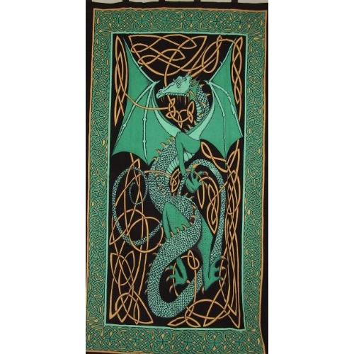 Celtic Dragon Tab Top Curtain-Drape-Door Panel-Green