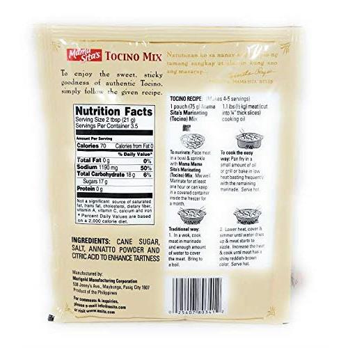 Mama Sita's Tocino Marinating Mix (Sweetened Cured Pork Mix) 2.6oz, 6 Pack