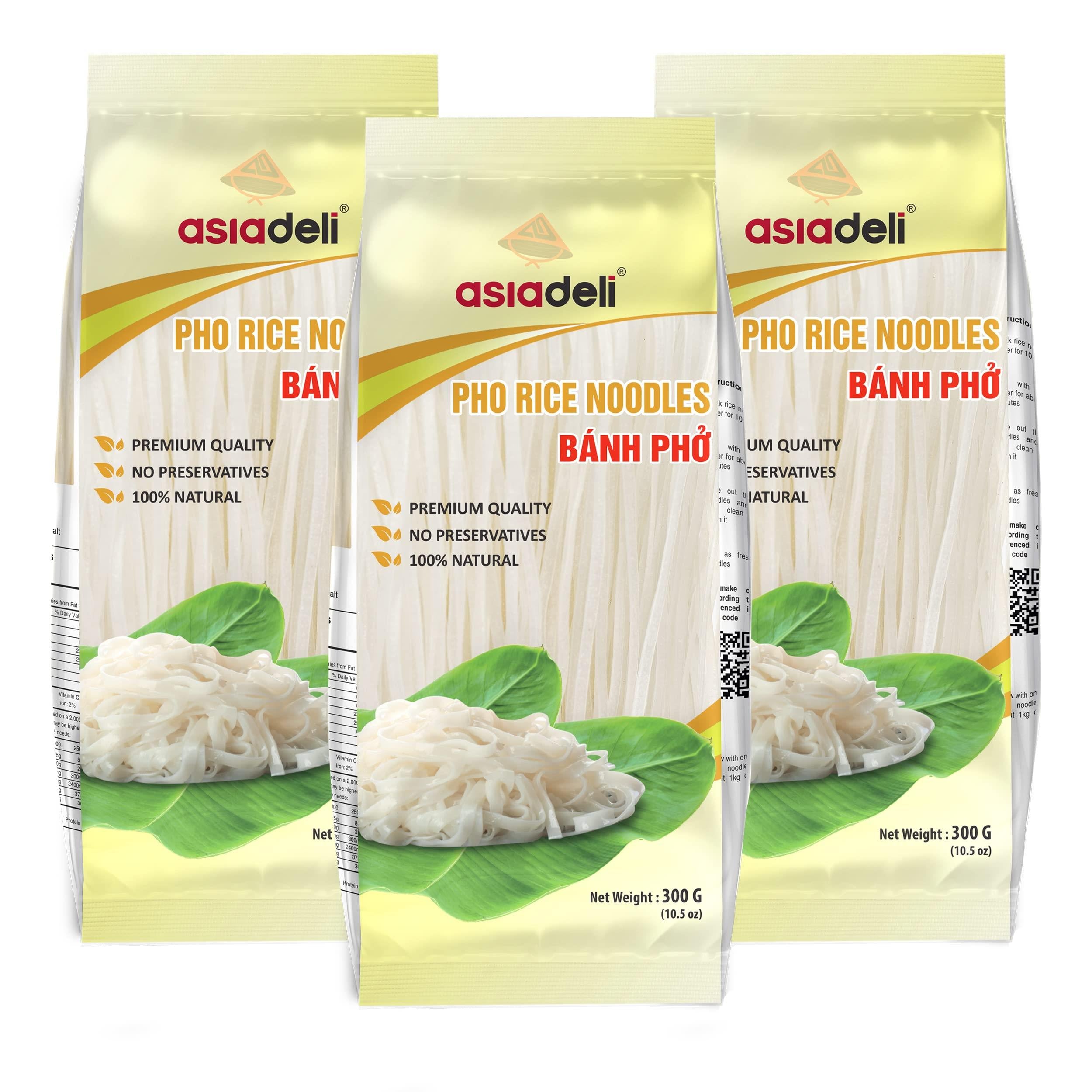 Asiadeli Pho Rice Noodles, Premium Rice Stick Noodles, Banh Pho Noodles - 10.5 oz. (Pack of 3 Bags)