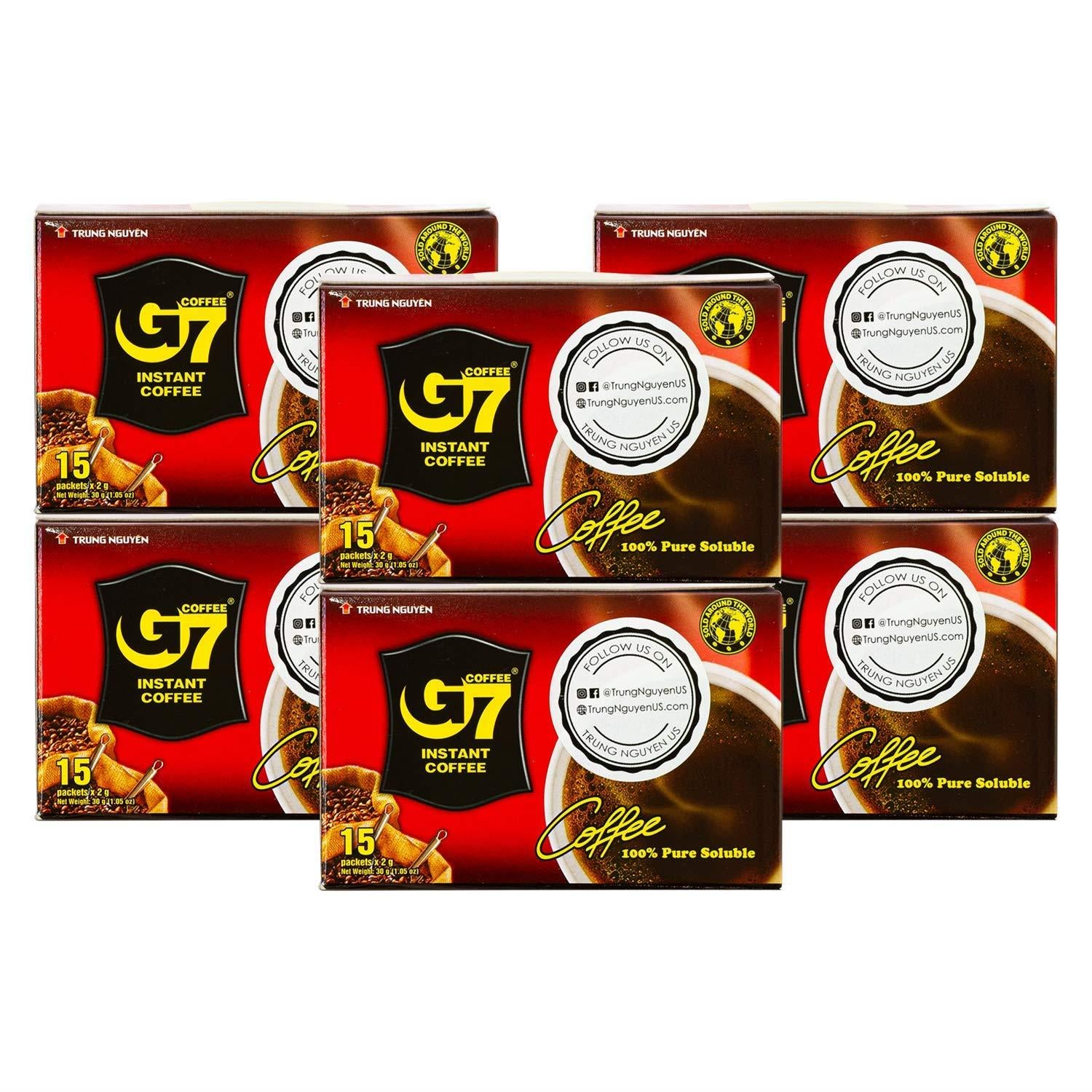 Trung Nguyen G7 Instant Pure Black Coffee, 90 Single Serve Sticks, Delicious Coffee with Bold Tastes and Aroma (6 Pack of 15 sticks)