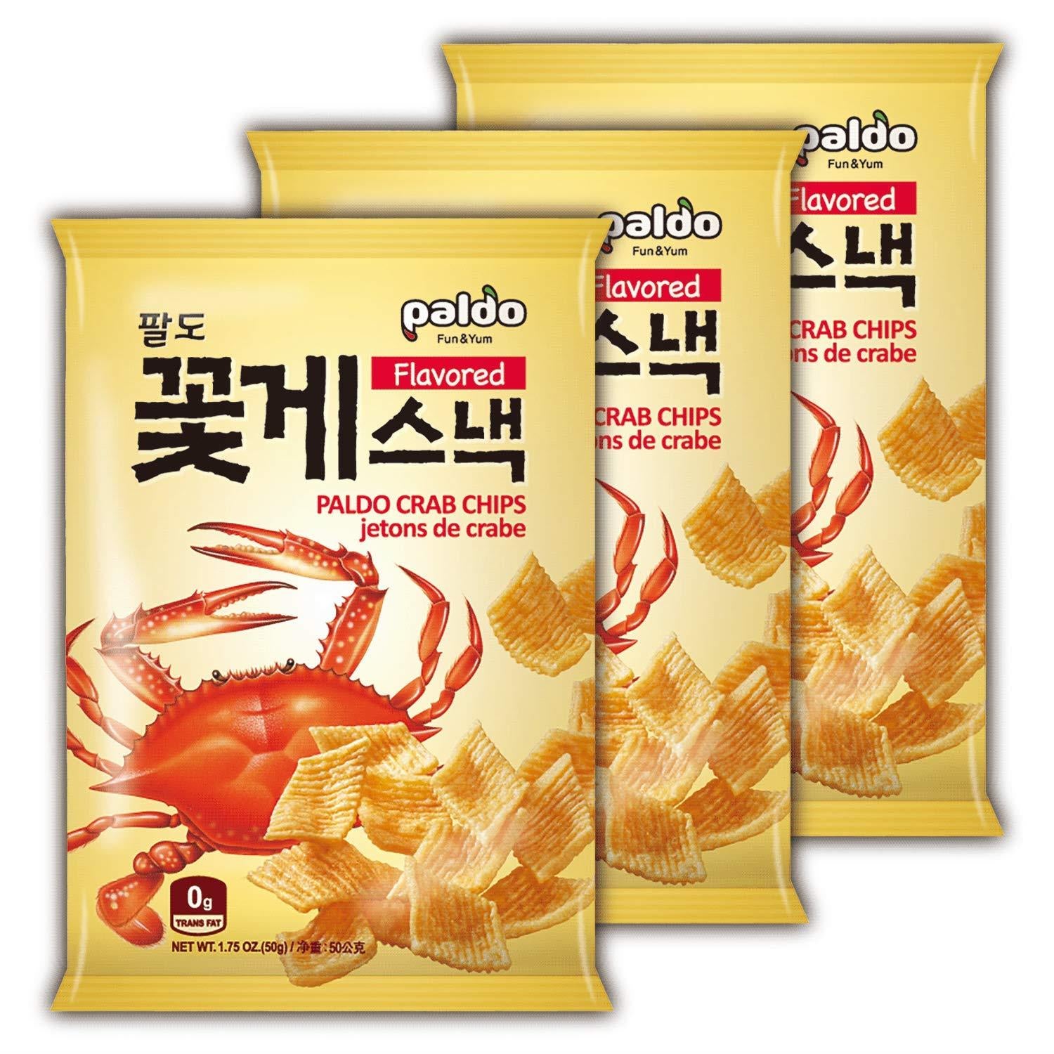 Paldo Fun & Yum Crab Snack Crackers Chips, Pack of 3, Most Loved Korean Snacks 팔도 꽃게스낵 1.76 oz x 3