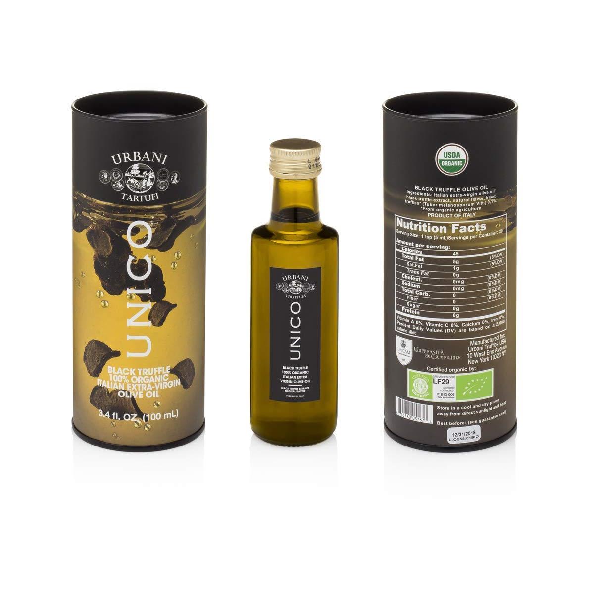Italian Black Truffle Extra Virgin Olive Oil - by Urbani Truffles. Organic Truffle Oil 100% Made In Italy Without Chemicals And With Real Truffle Pieces Inside The Bottle. No Artificial Aroma. 3.4 Oz.