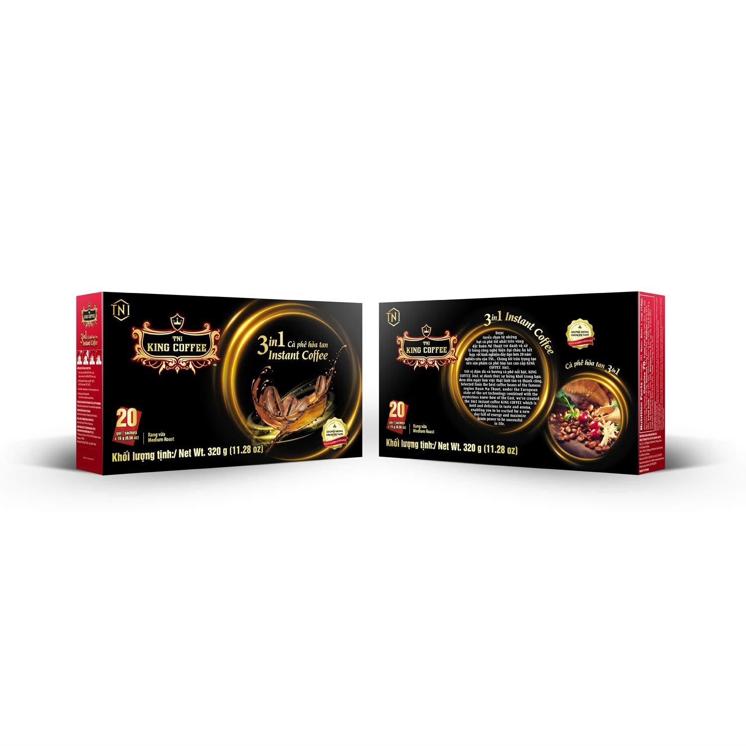 TNI King Coffee 3in1 instant Non-dairy creamer Sugar Coffee, 20 sachets per box, Vietnamese Coffee, Pack of 1