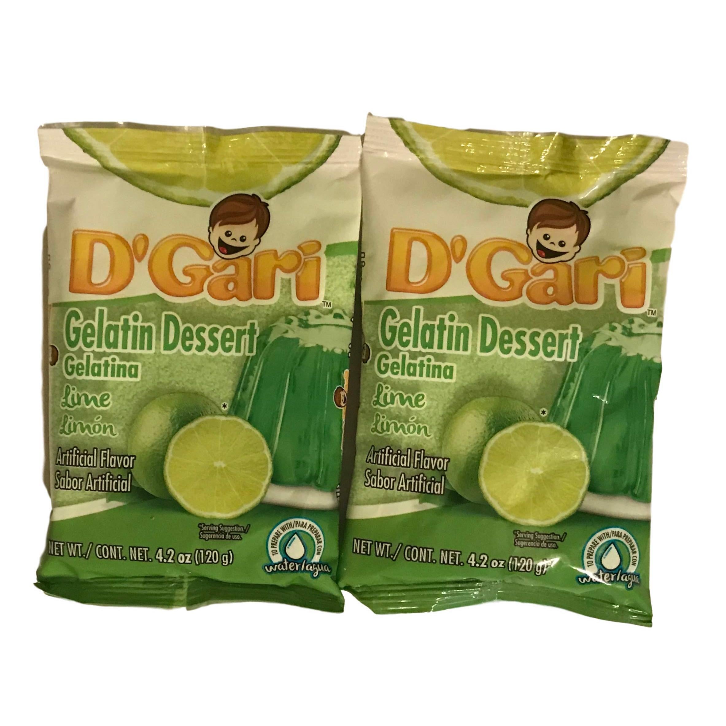 D Gari pack of 2 Limon Gelatin 4.2oz, Prepare with water, Quick Snacks, Lime Dessert, Gelatin, Mix, Mexico, Powder